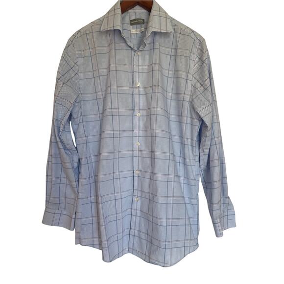 Michael Kors Men’s Plaid Dress Shirt Blue White 16/32-33 Airsoft - Picture 1 of 10